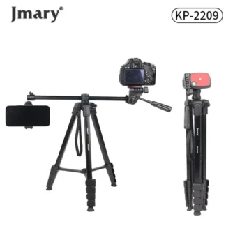 Jmary KP-2209 tripod with phone holder and camera mount, dual-purpose content creator tripod shown extended and folded