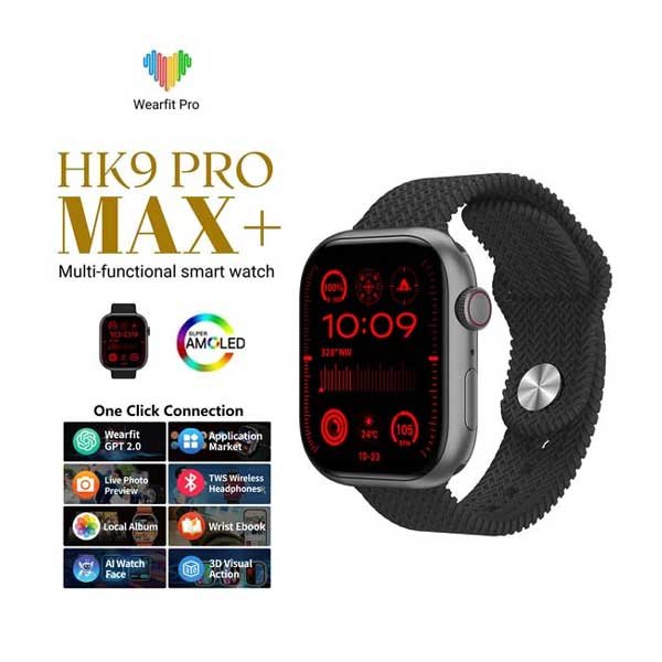 Hk9 Pro Max+ Smartwatch 2.02 Amoled Screen Support Local Music Tws Connection With Wearfit Pro App Black
