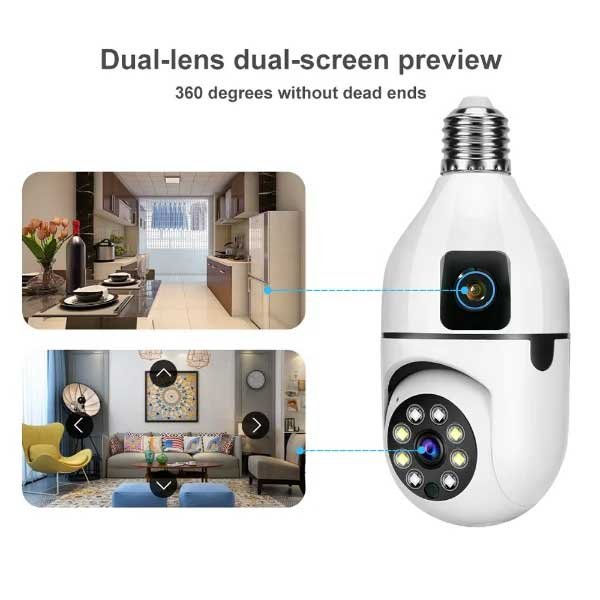 SPEED-X Sp-e28-2 DUAL LENS BULB CAMERA 1080P WIFI PANORAMIC NIGHT VISION MOTION DETECTION WITH V380 PRO APP