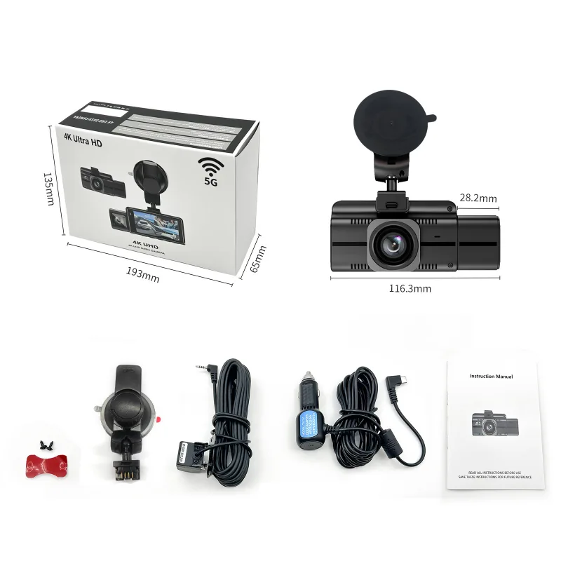 F6 dashcam triple recording setup – 4K front, 1080P rear and interior cameras
